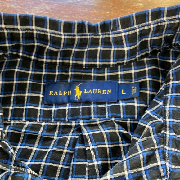 Mens Ralph Lauren Label Blue White Black plaid Dress Shirt Large L Long Sleeve - Picture 8 of 10